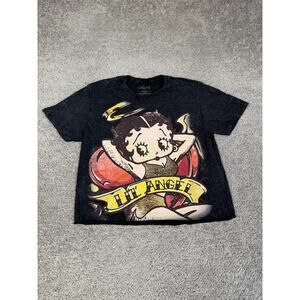 Betty Boop Shirt Womens L Black Lil Angel Fleischer Studios Cropped Graphic Tee